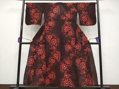 平和屋着物∴極上 夏物 浴衣 有松鳴海絞り 花蝶文 黒地 綿 逸品 CYAA3666s5