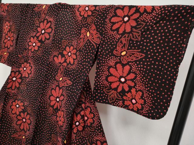 平和屋着物∴極上 夏物 浴衣 有松鳴海絞り 花蝶文 黒地 綿 逸品 CYAA3666s5
