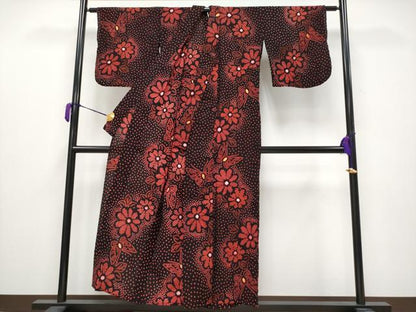 平和屋着物∴極上 夏物 浴衣 有松鳴海絞り 花蝶文 黒地 綿 逸品 CYAA3666s5