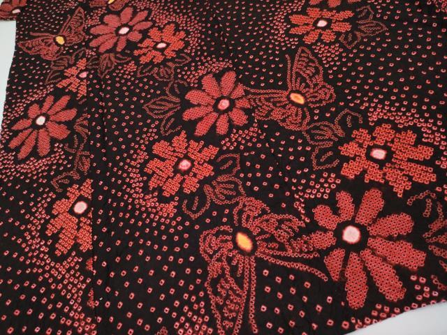 平和屋着物∴極上 夏物 浴衣 有松鳴海絞り 花蝶文 黒地 綿 逸品 CYAA3666s5