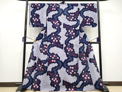 平和屋着物∴極上 夏物 浴衣 有松鳴海絞り 扇面花文 綿 逸品 CYAA3676s5