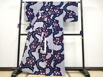 平和屋着物∴極上 夏物 浴衣 有松鳴海絞り 扇面花文 綿 逸品 CYAA3676s5