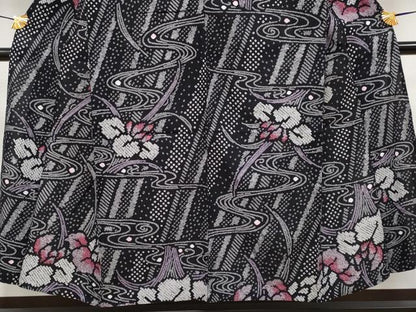 平和屋着物∴極上 夏物 浴衣 有松鳴海絞り 杜若 黒地 綿 逸品 CYAA3682s5