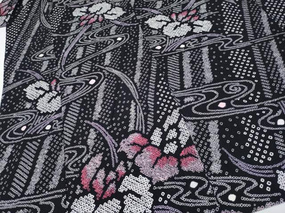 平和屋着物∴極上 夏物 浴衣 有松鳴海絞り 杜若 黒地 綿 逸品 CYAA3682s5