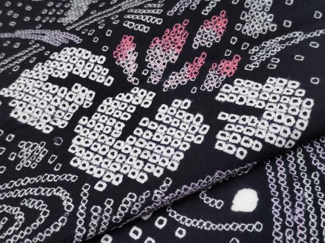 平和屋着物∴極上 夏物 浴衣 有松鳴海絞り 杜若 黒地 綿 逸品 CYAA3682s5