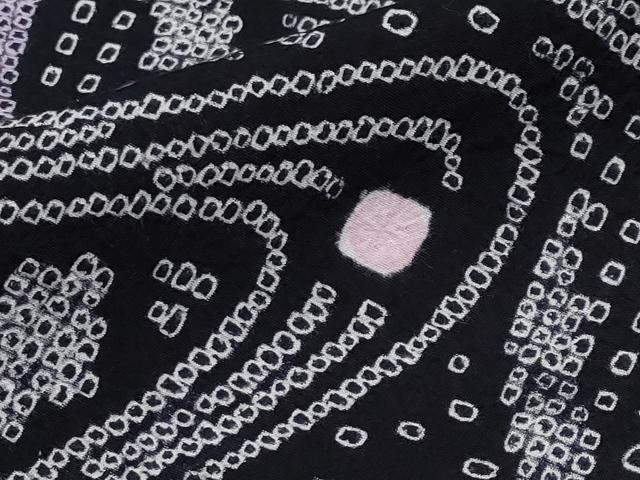 平和屋着物∴極上 夏物 浴衣 有松鳴海絞り 杜若 黒地 綿 逸品 CYAA3682s5