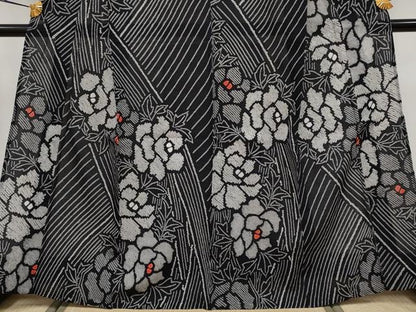 平和屋着物∴極上 夏物 浴衣 有松鳴海絞り 牡丹 黒地 綿 逸品 CYAA3683s5