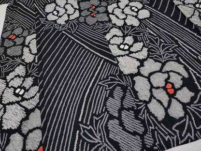 平和屋着物∴極上 夏物 浴衣 有松鳴海絞り 牡丹 黒地 綿 逸品 CYAA3683s5