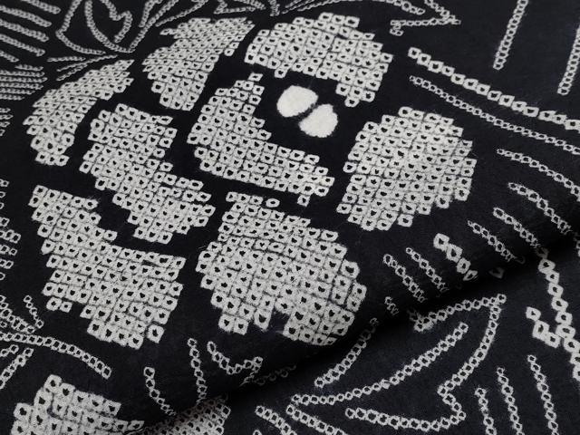 平和屋着物∴極上 夏物 浴衣 有松鳴海絞り 牡丹 黒地 綿 逸品 CYAA3683s5