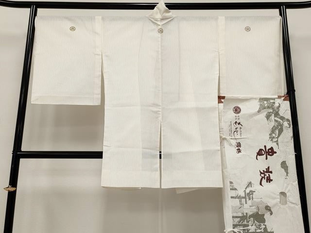 平和屋本店＊希少 夏物 銀座もとじ 能装束 舞台衣装 色無地 紗 練色地 たとう紙付き 逸品 CYAA3684s5