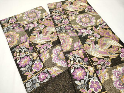 平和屋本店■極上　京の名門　じゅらく謹製　帝王紫　袋帯　総刺繍　駒刺繍　鳳凰草花文　黒地　金糸　逸品　CYAA3778s5
