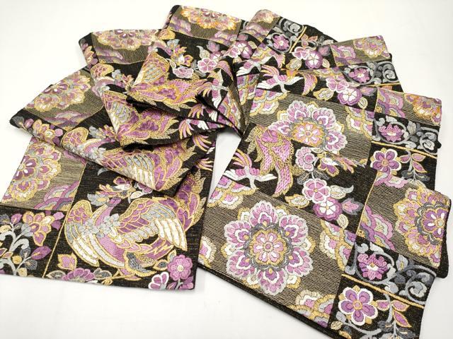 平和屋本店■極上　京の名門　じゅらく謹製　帝王紫　袋帯　総刺繍　駒刺繍　鳳凰草花文　黒地　金糸　逸品　CYAA3778s5