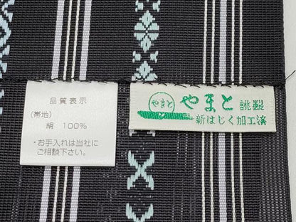 平和屋着物＊極上 夏物 博多織人 黒木織物 本場筑前博多帯 八寸名古屋帯 両もじり紗献上 黒地 やまと誂製 証紙付 逸品 未使用 CYAA3779s5