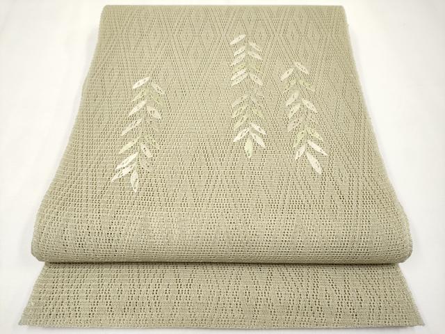平和屋着物＊極上 夏物 八寸名古屋帯 羅 総刺繍 枝垂れ柳 利休茶色地 逸品 未使用 CYAA3780s5