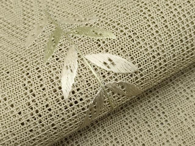 平和屋着物＊極上 夏物 八寸名古屋帯 羅 総刺繍 枝垂れ柳 利休茶色地 逸品 未使用 CYAA3780s5