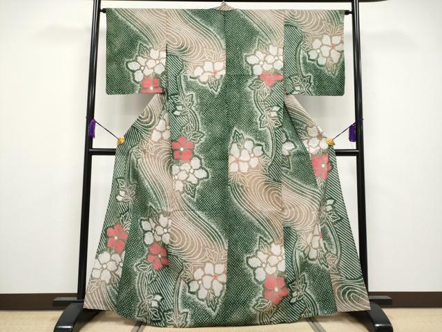平和屋着物∴極上 夏物 浴衣 有松鳴海絞り 流水枝花文 綿 逸品 CYAA3790s5