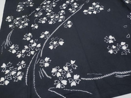 平和屋着物∴極上 夏物 浴衣 絵羽 有松鳴海絞り 枝垂れ桜文 黒地 綿 逸品 CYAA3792s5
