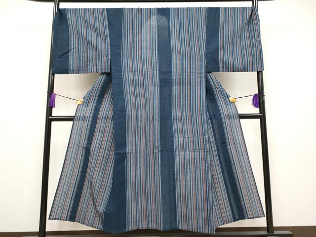 平和屋着物∴極上 夏物 男性 阿波しじら織 浴衣 キングサイズ 縞 綿 逸品 CYAA3795s5