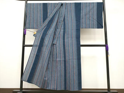 平和屋着物∴極上 夏物 男性 阿波しじら織 浴衣 キングサイズ 縞 綿 逸品 CYAA3795s5