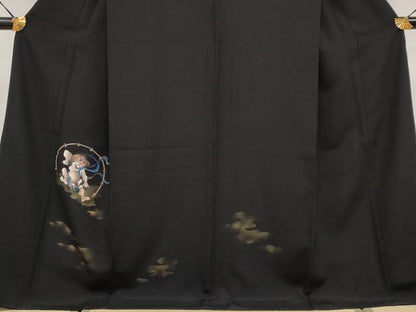 平和屋本店■極上　訪問着　手描き　雷神　黒地　金彩　逸品　CYAA3814s5