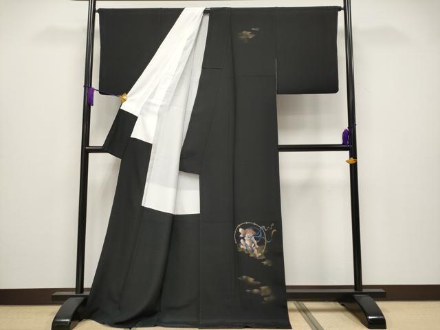 平和屋本店■極上　訪問着　手描き　雷神　黒地　金彩　逸品　CYAA3814s5
