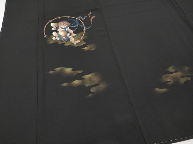 平和屋本店■極上　訪問着　手描き　雷神　黒地　金彩　逸品　CYAA3814s5