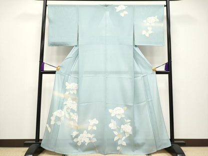 平和屋着物＊極上 夏物 訪問着 絽 紫陽花 暈し染め 金銀彩 秘色色地 逸品 未使用 CYAA3825s5
