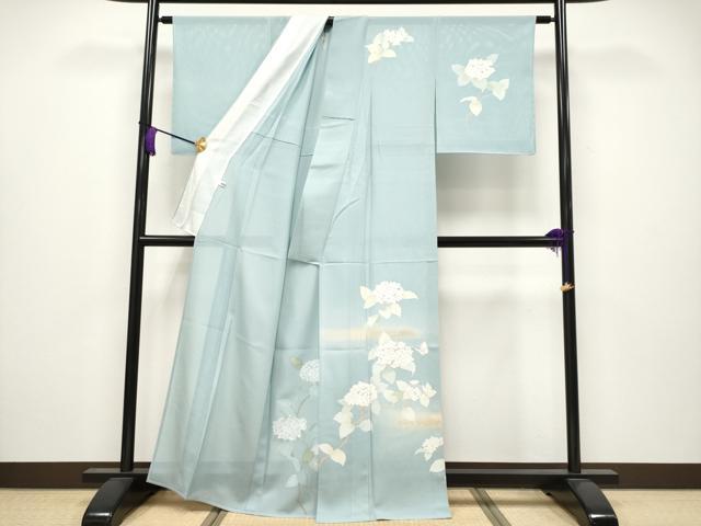 平和屋着物＊極上 夏物 訪問着 絽 紫陽花 暈し染め 金銀彩 秘色色地 逸品 未使用 CYAA3825s5