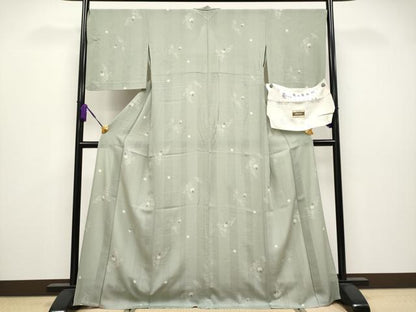 平和屋着物＊極上 夏物 小紋 京友禅 紋堅駒絽 変わり絽 蛍暈し ホタル 青白橡色地 逸品 CYAA3829s5