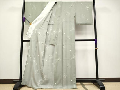 平和屋着物＊極上 夏物 小紋 京友禅 紋堅駒絽 変わり絽 蛍暈し ホタル 青白橡色地 逸品 CYAA3829s5