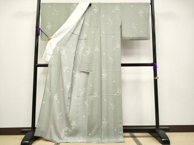 平和屋着物＊極上 夏物 小紋 京友禅 紋堅駒絽 変わり絽 蛍暈し ホタル 青白橡色地 逸品 CYAA3829s5
