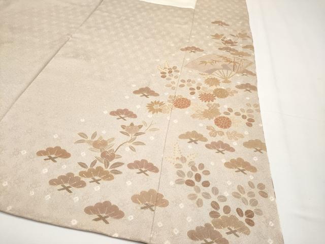 平和屋本店●極上　銀座きしや　訪問着　駒刺繍　絞り　扇面枝花文　金彩　灰梅色地　逸品　未使用　CYAA3837s5