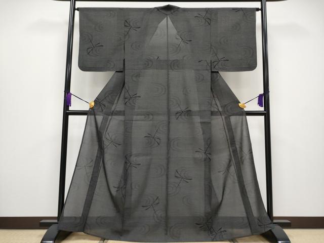 平和屋着物■極上　夏物　本場大島紬　夏大島　9マルキ　トンボ　黒地　逸品　CYAA3843s5