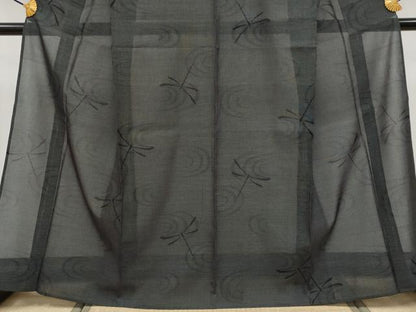 平和屋着物■極上　夏物　本場大島紬　夏大島　9マルキ　トンボ　黒地　逸品　CYAA3843s5