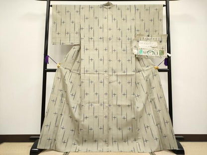 平和屋着物▽極上 結城紬 奥順 はたおり娘 単衣 草木染かすり 灰汁色地 証紙・反端付き 逸品 未使用 CYAA3849s5