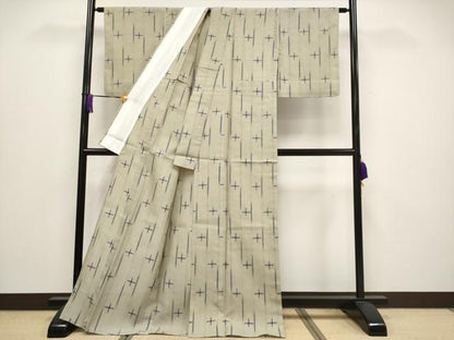 平和屋着物▽極上 結城紬 奥順 はたおり娘 単衣 草木染かすり 灰汁色地 証紙・反端付き 逸品 未使用 CYAA3849s5