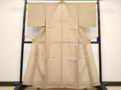 平和屋着物＊極上 夏物 本場小千谷ちぢみ 縞 丁子染色 反端付き 麻 逸品 未使用 CYAA3850s5