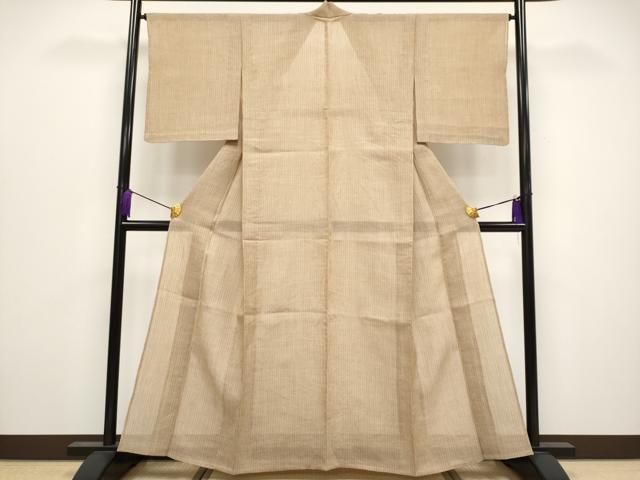 平和屋着物＊極上 夏物 本場小千谷ちぢみ 縞 丁子染色 反端付き 麻 逸品 未使用 CYAA3850s5