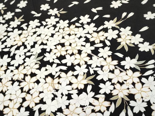 平和屋着物●極上　訪問着　作家物　駒刺繍　舞桜　黒地　金彩　逸品　CYAA3856s5