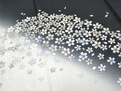 平和屋着物▽極上 訪問着 単衣 舞桜 暈し染め 黒地 銀彩 逸品 CYAA3857s5
