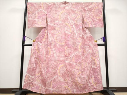 平和屋着物∴極上 夏物 浴衣 有松鳴海絞り 切嵌花文 桃色地 綿 逸品 CYAA3880s5