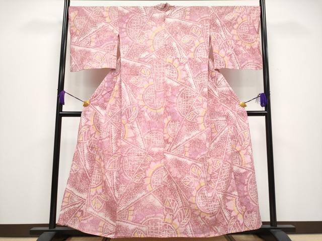 平和屋着物∴極上 夏物 浴衣 有松鳴海絞り 切嵌花文 桃色地 綿 逸品 CYAA3880s5
