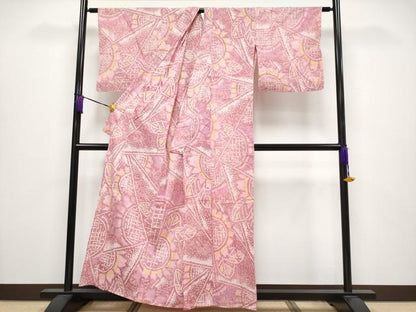 平和屋着物∴極上 夏物 浴衣 有松鳴海絞り 切嵌花文 桃色地 綿 逸品 CYAA3880s5