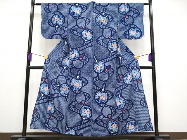 平和屋着物∴極上 夏物 浴衣 有松鳴海絞り 団扇 蝶 綿 逸品 CYAA3881s5