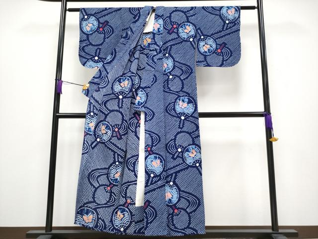 平和屋着物∴極上 夏物 浴衣 有松鳴海絞り 団扇 蝶 綿 逸品 CYAA3881s5