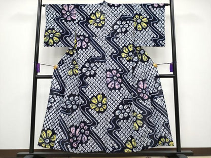 平和屋着物■極上　夏物　浴衣　有松鳴海絞り　草花文　綿　逸品　CYAA3883s5