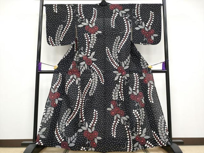 平和屋着物∴極上 夏物 浴衣 有松鳴海絞り 菊唐草文 黒地 綿 逸品 CYAA3884s5