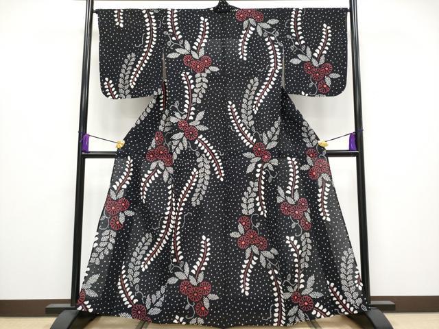 平和屋着物∴極上 夏物 浴衣 有松鳴海絞り 菊唐草文 黒地 綿 逸品 CYAA3884s5