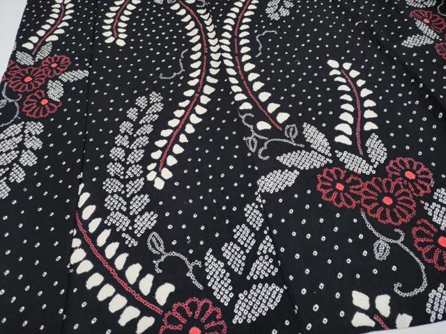 平和屋着物∴極上 夏物 浴衣 有松鳴海絞り 菊唐草文 黒地 綿 逸品 CYAA3884s5
