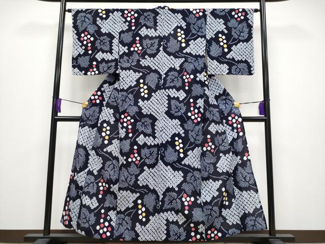 平和屋着物∴極上 夏物 浴衣 有松鳴海絞り 葡萄蔦の葉文 綿 逸品 CYAA3888s5